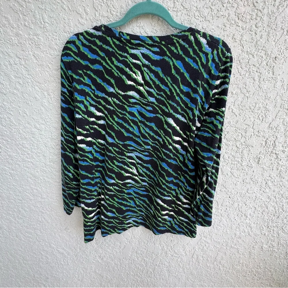 Rafaella XL cotton blue green diagonal tiger stripe artistic beaded blouse top - Picture 6 of 7